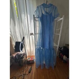 STAUD Sheer Blue Midi Dress